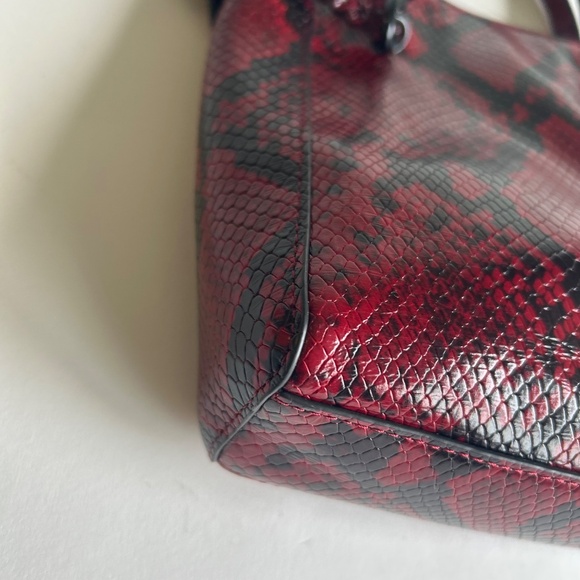 Rebecca Minkoff Burgundy Black Snake Print Leather Small Shoulder Crossbody Bag - Picture 10 of 14